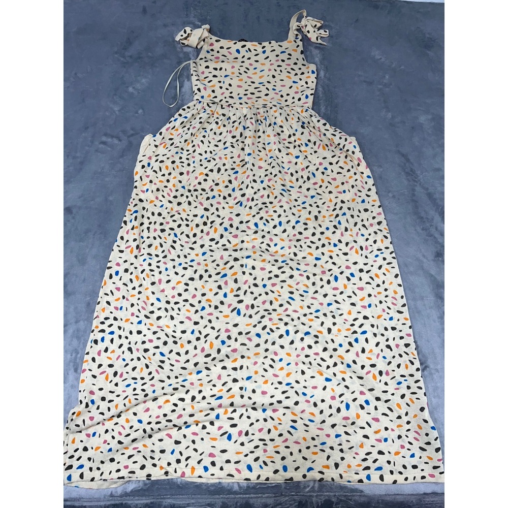 Zara Multi Color Abstract Dot Tie Shoulder Knit Maxi Dress Cream Small